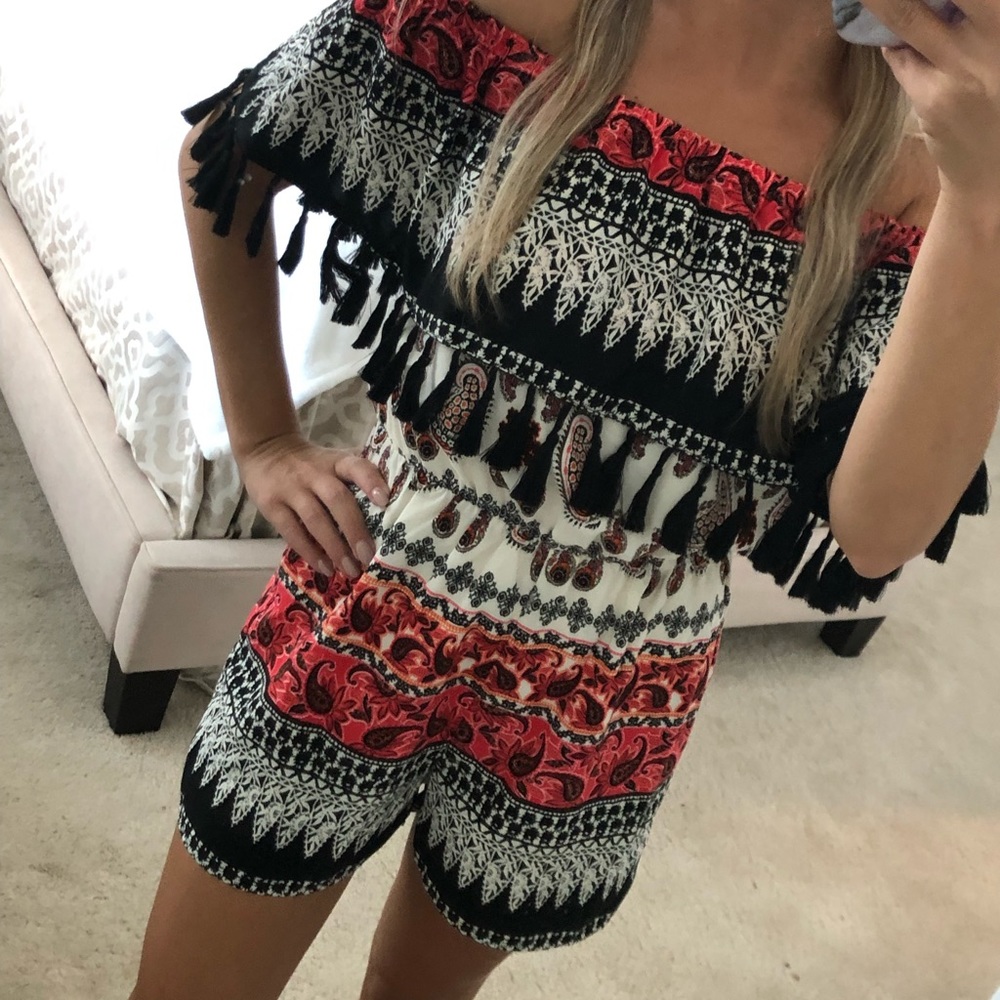Aqua Romper with tassels
